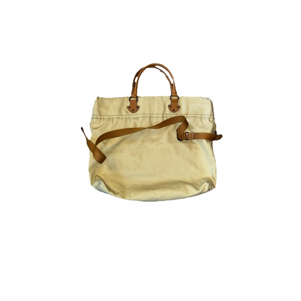 Vintage GAP Beige Lg Canvas & Leather Tote Bag Adjustable Straps Pockets Y2K